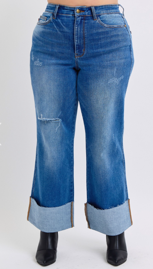 Seraphina Wide Leg Jean With Cuff - Curvy