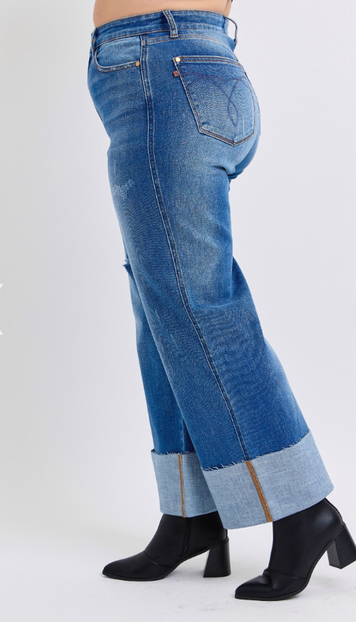 Seraphina Wide Leg Jean With Cuff - Curvy