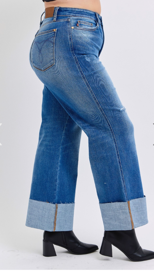 Seraphina Wide Leg Jean With Cuff - Curvy