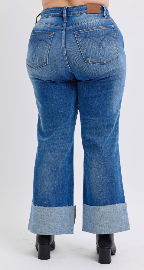 Seraphina Wide Leg Jean With Cuff - Curvy
