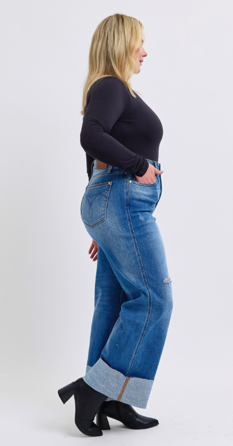 Seraphina Wide Leg Jean With Cuff - Curvy