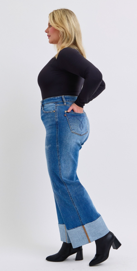 Seraphina Wide Leg Jean With Cuff - Curvy