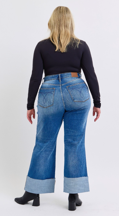 Seraphina Wide Leg Jean With Cuff - Curvy