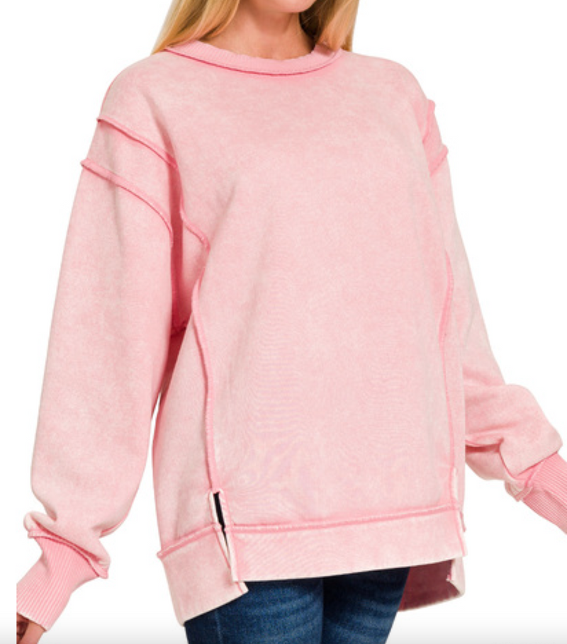 Natalia Acid Wash, Exposed Seam Fleece Sweatshirt