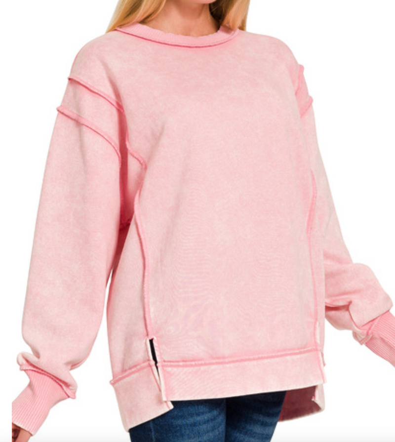 Natalia Acid Wash, Exposed Seam Fleece Sweatshirt