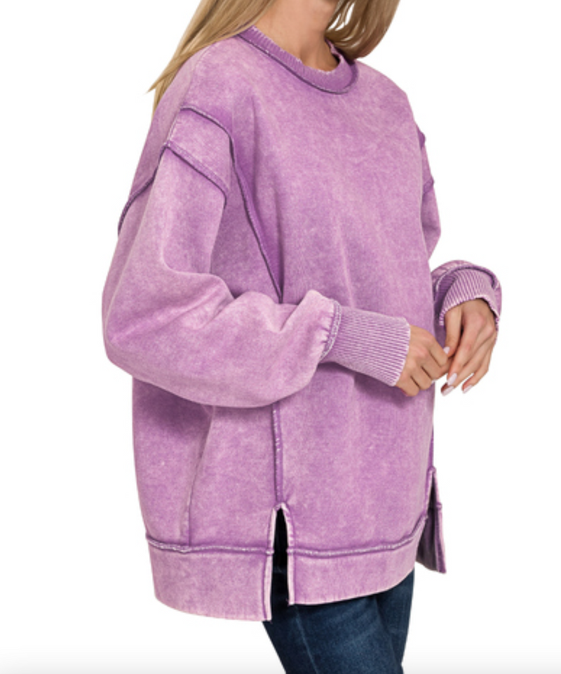 Natalia Acid Wash, Exposed Seam Fleece Sweatshirt
