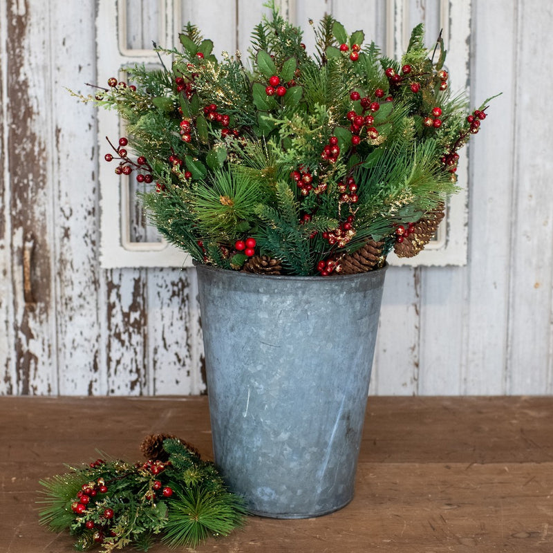 Glittered Mixed Pine, Holly & Berries Pick