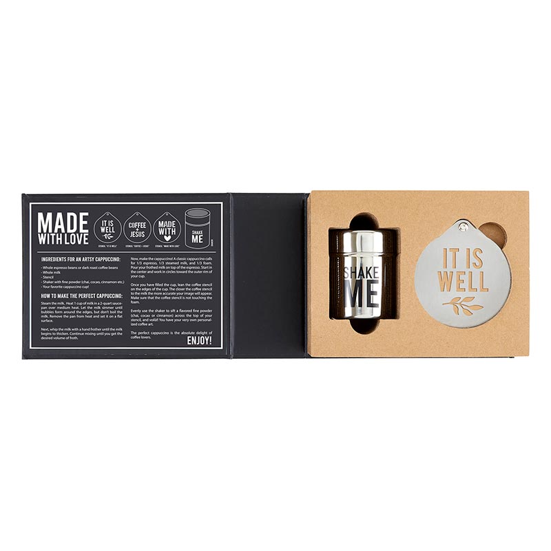 Made With Love Coffee Art Stencil & Shaker