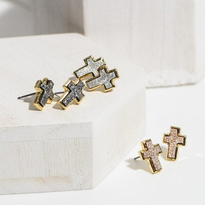 Druzy Cross Studs-Judson & Company-Sandy's Secret Wednesdays Unique Boutique