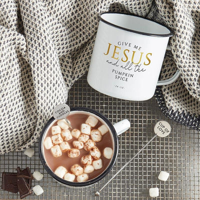 Jesus + Pumpkin Spice Enamel Mug-Faithworks-Sandy's Secret Wednesdays Unique Boutique
