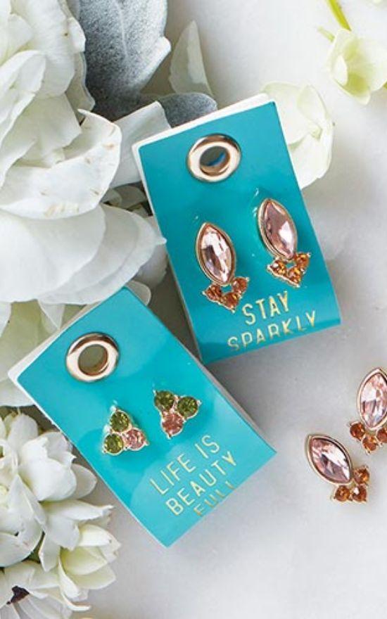Leather Tag Gemstone Earrings-Creative Brands-Sandy&