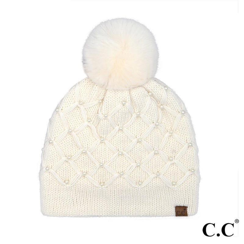 Lillia Pearl Crochet Pom Beanie