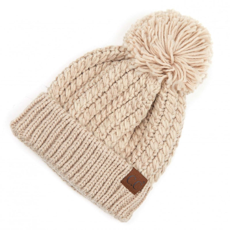 Billie Twisted Cable Knit Pom Beanie