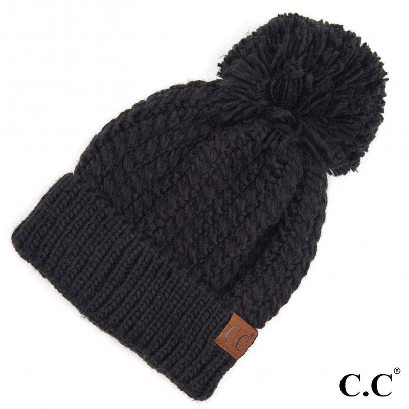 Billie Twisted Cable Knit Pom Beanie