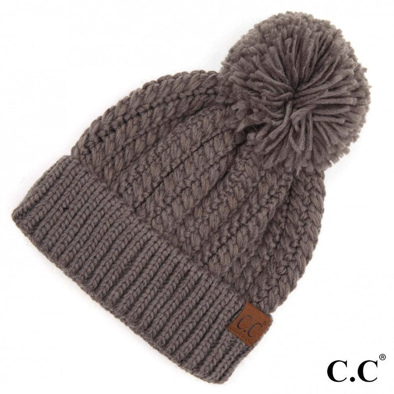 Billie Twisted Cable Knit Pom Beanie