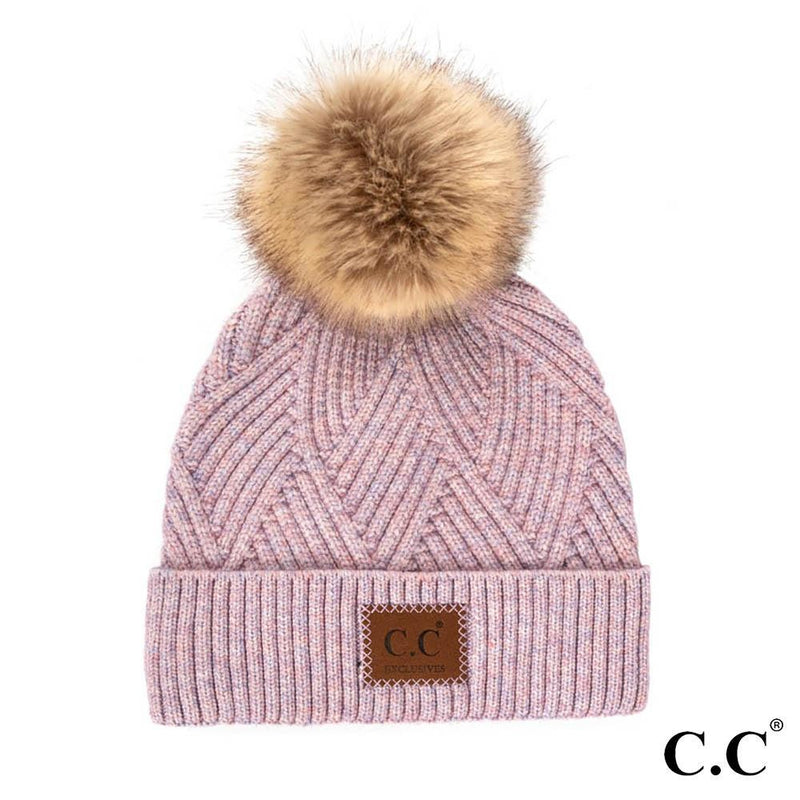 Stella Waffle Pattern Pom Beanie