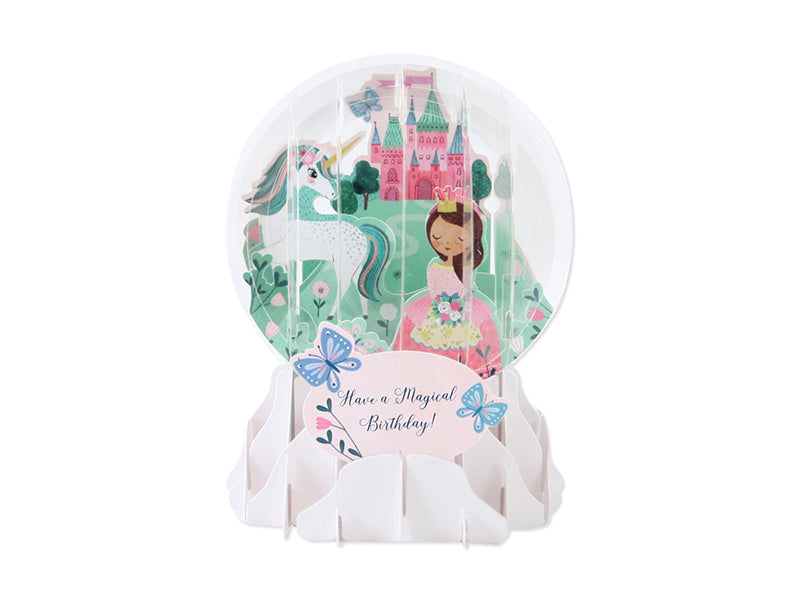 Princess and Unicorn Pop-Up Snow Globe Greeting Card