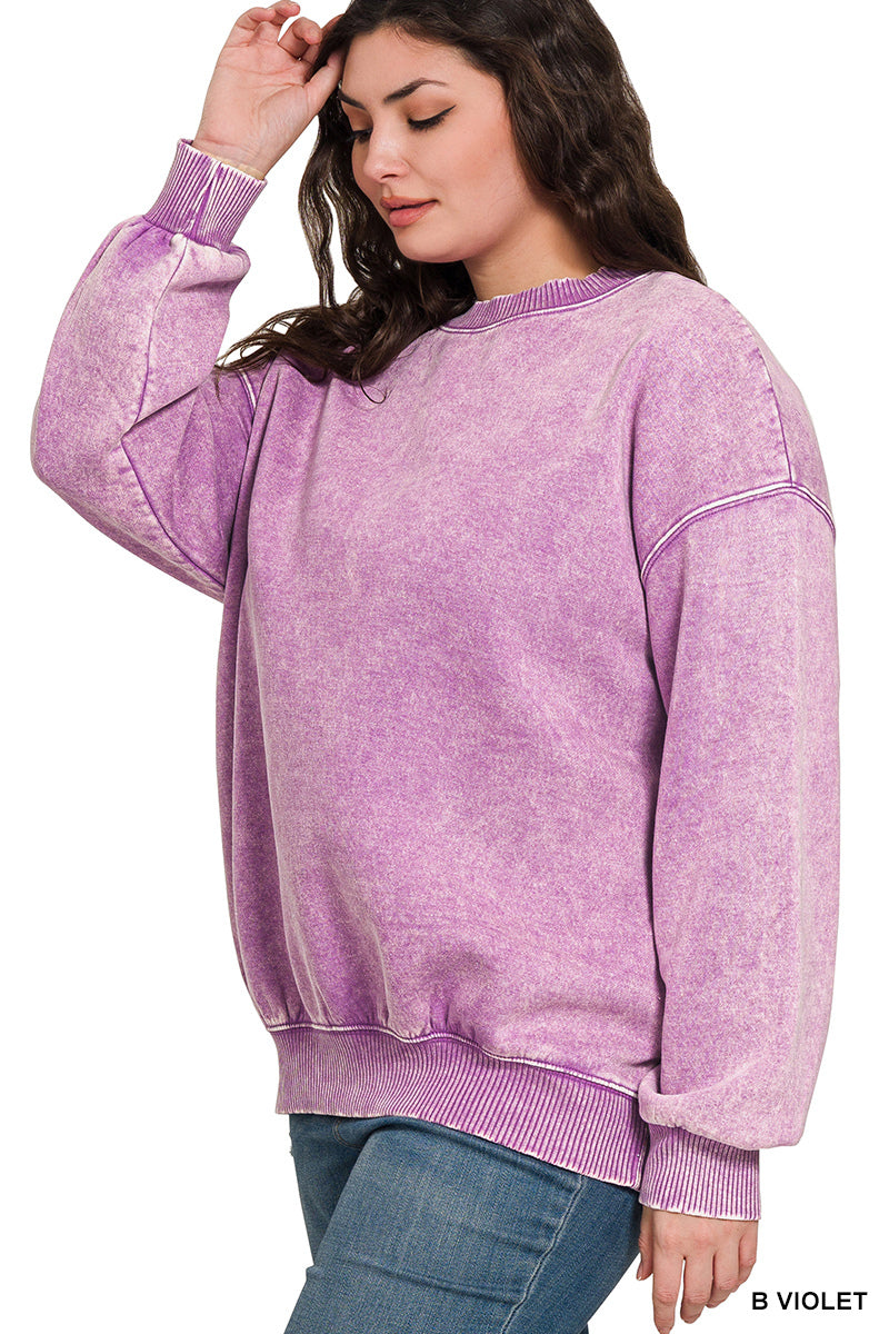 Zoey Acid Wash Fleece Pullover - Curvy
