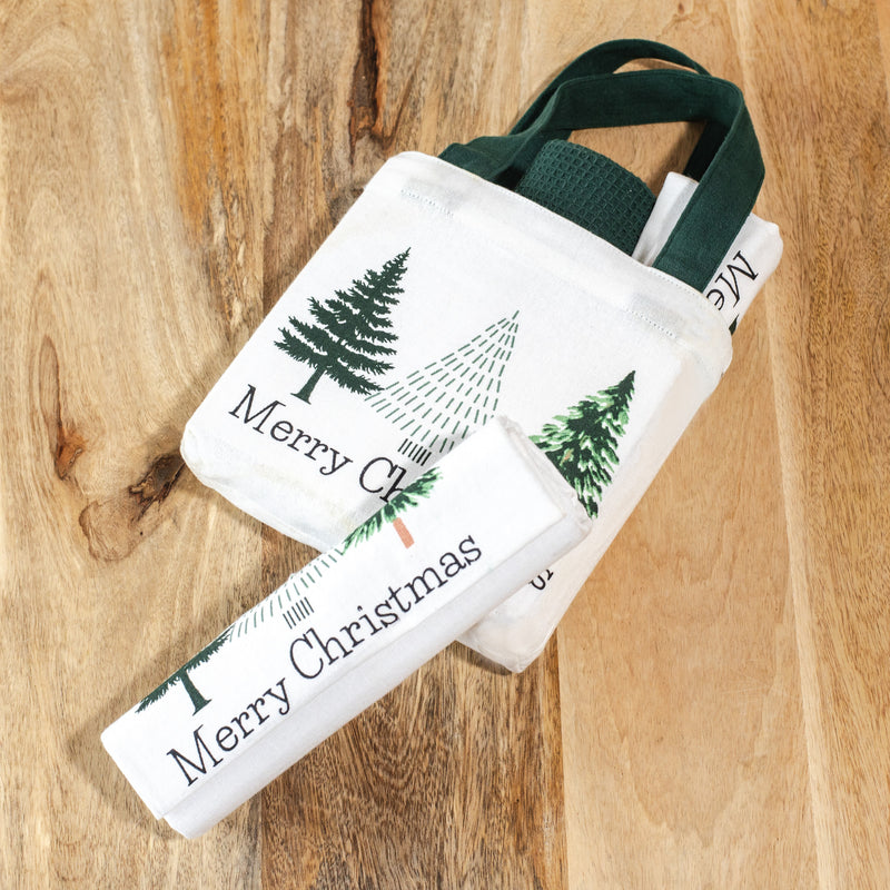 Merry Christmas Towels With Tote Bag