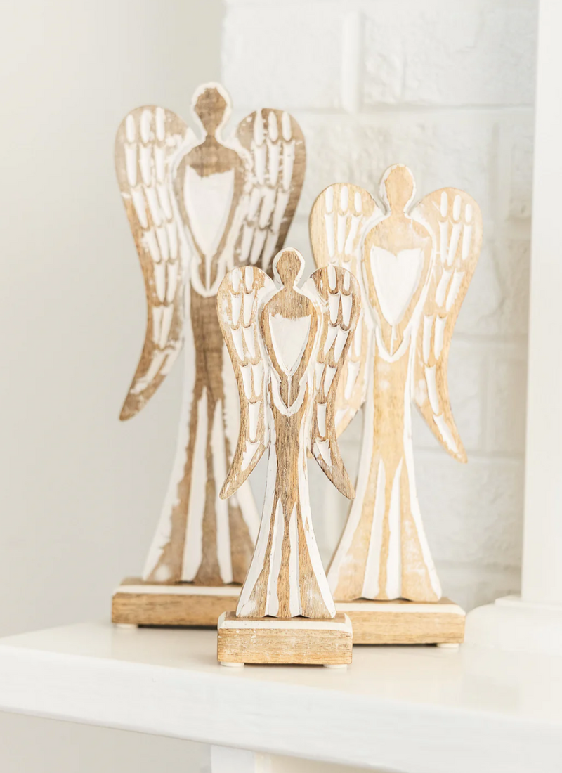 Feathered Wood Angel Sitter