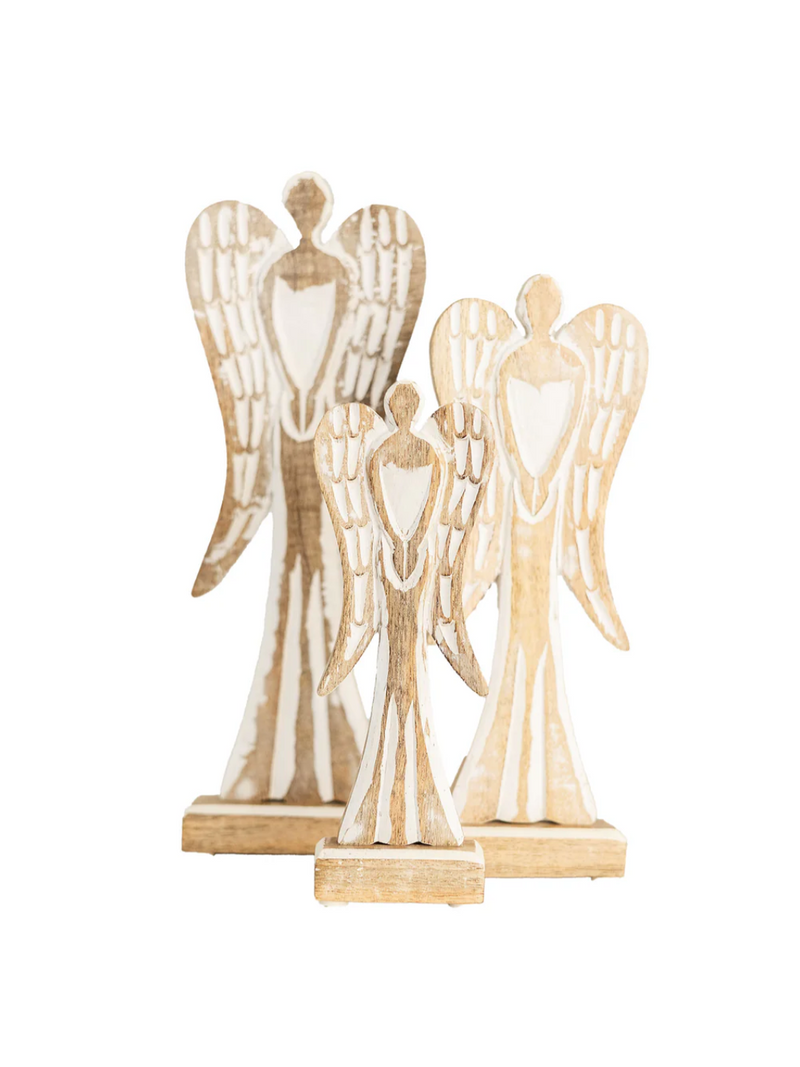 Feathered Wood Angel Sitter