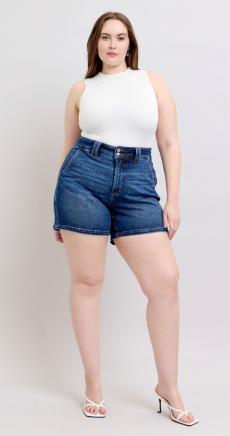 Piper High Waist Button Waistband Shorts - Curvy