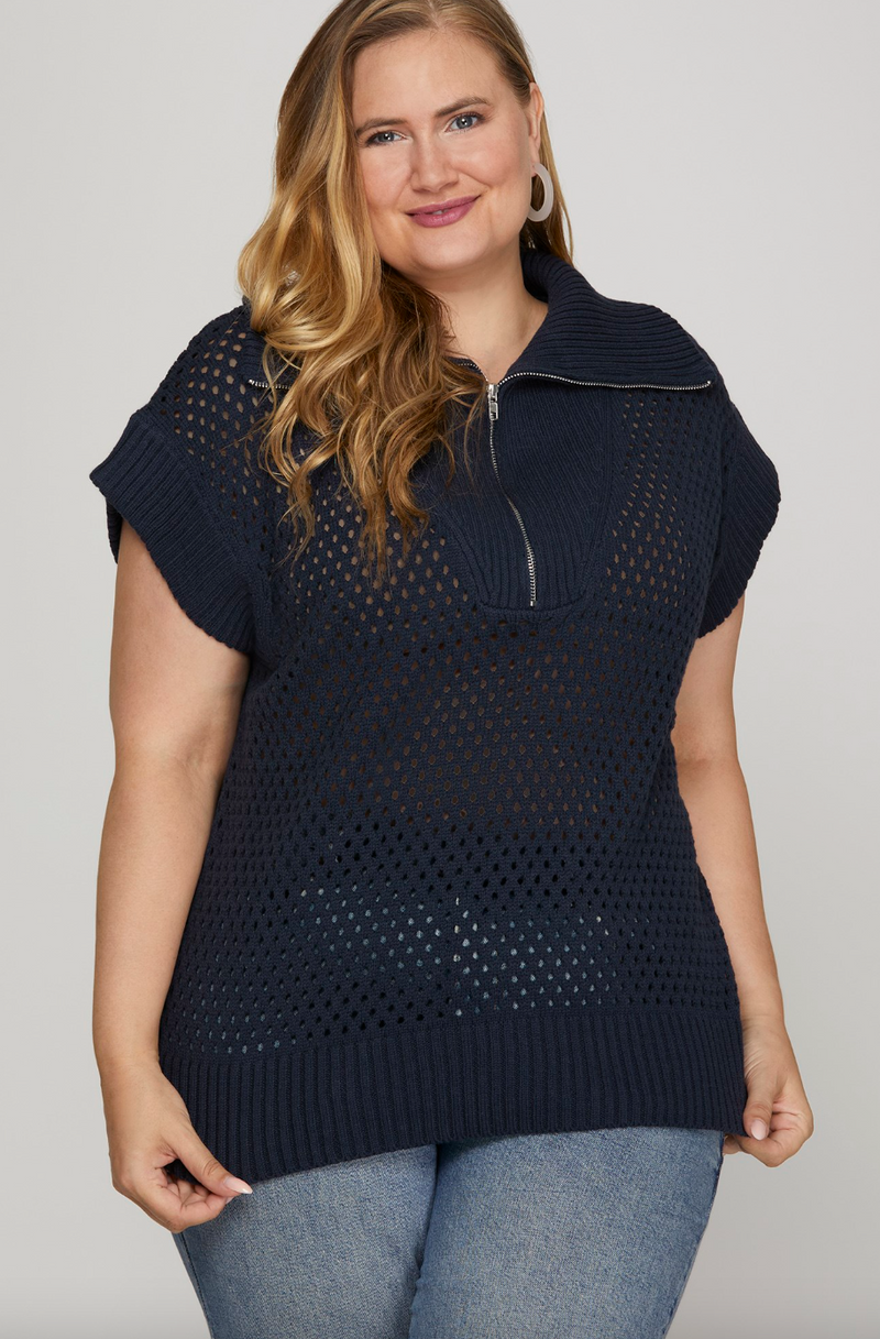 Lauren Colllared Half Zip Sweater - Curvy