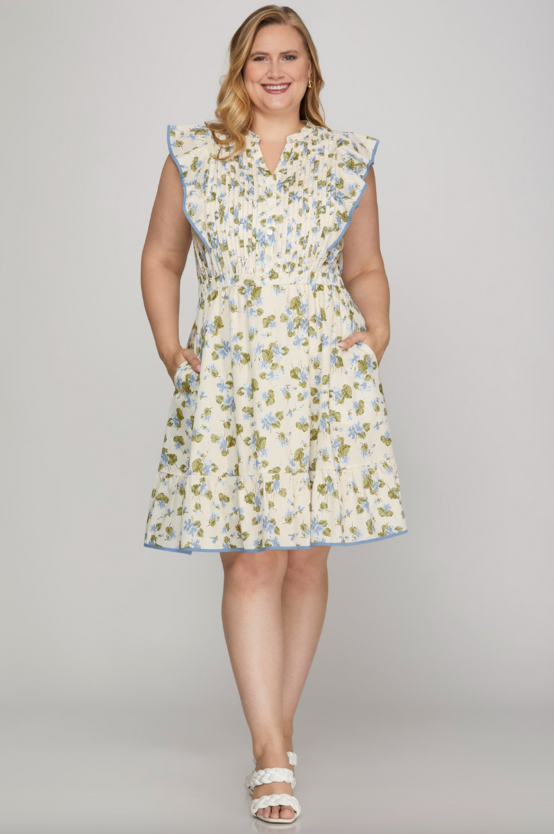Eva Flutter Sleeve Woven Dress - Curvy
