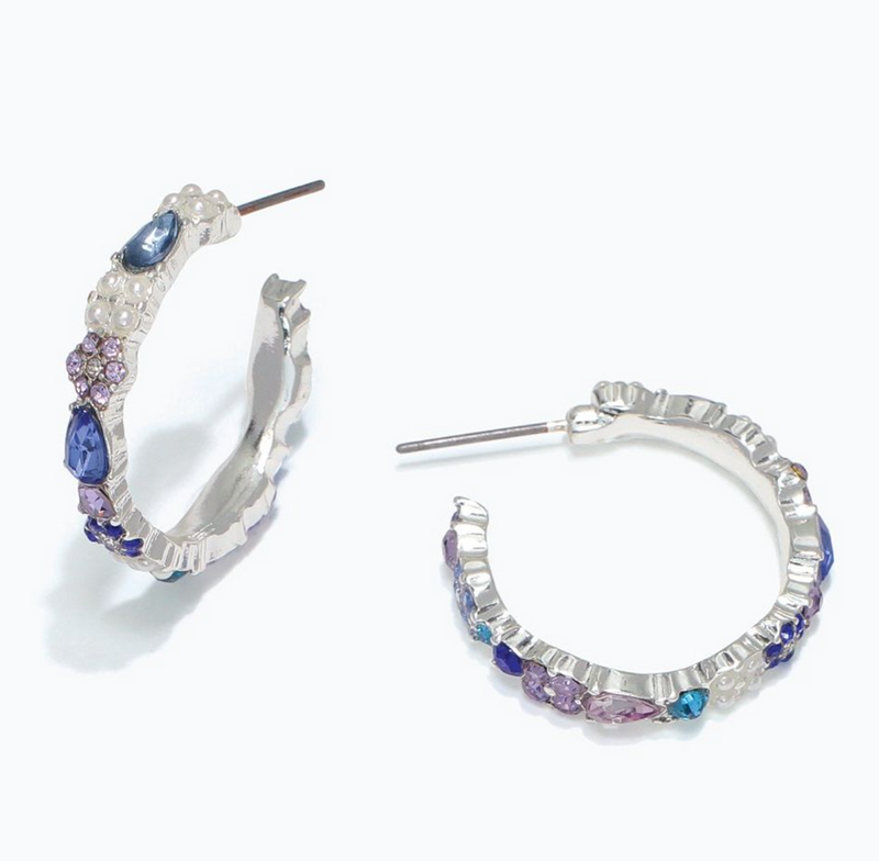 Blue Crystal and Silver Hoops