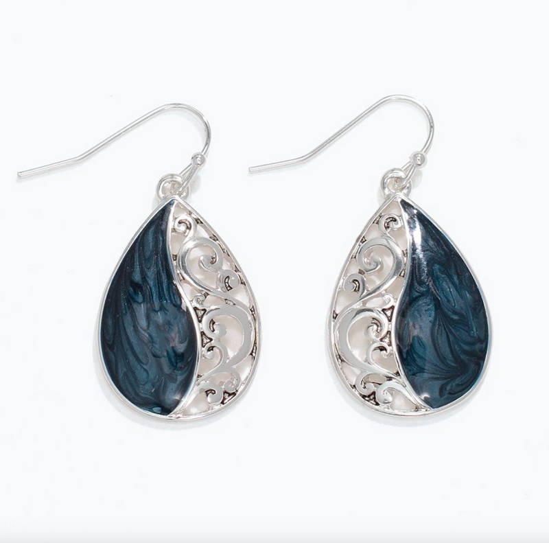Silver and Blue Filagree Earrings