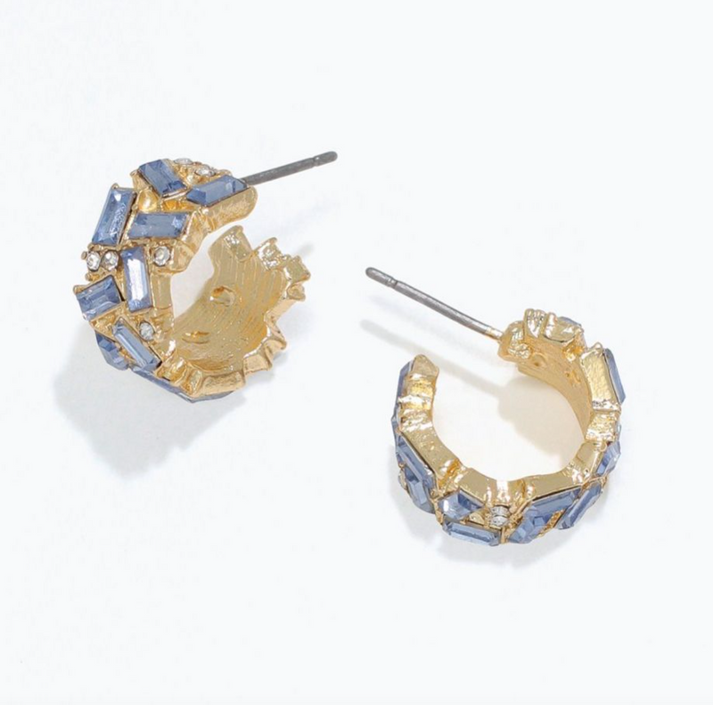 Sky Blue Patterned Crystal Hoops