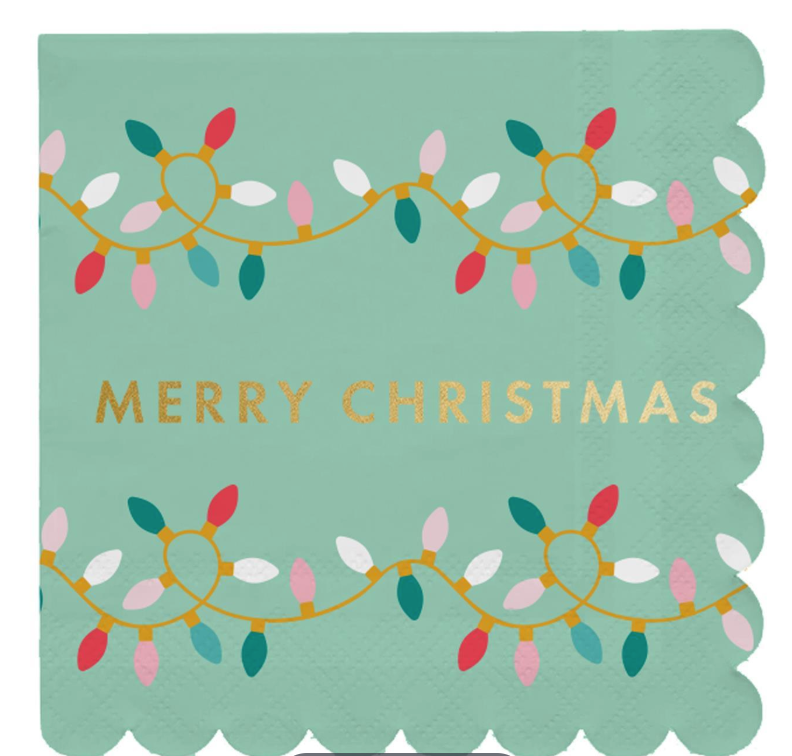 Merry Christmas Scalloped Cocktail Napkins
