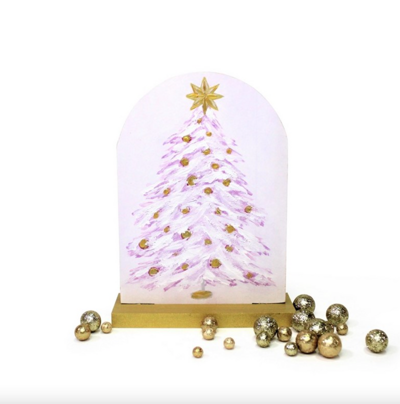Arched Pink and Gold Tree Plaque
