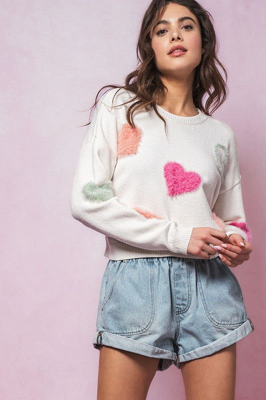 Heart Of Fuzz Knit Crewneck Sweater