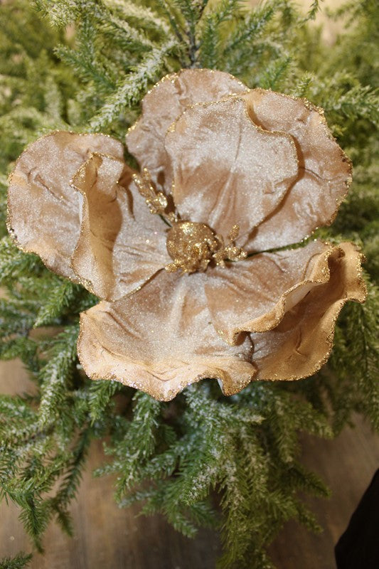 Gold Glitter Magnolia Stem