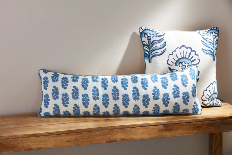 Blue Block Print Lumbar Pillow