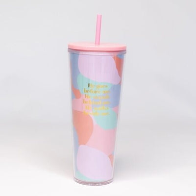 Mary Square Fear Not God with You Pink Animal Print 24 Ounce Acrylic Travel Tumbler with Straw
