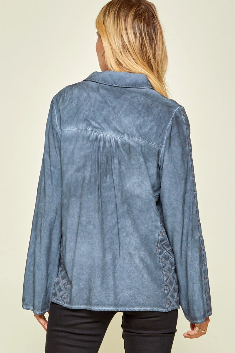Willa Embroidered Button Up Top - Curvy