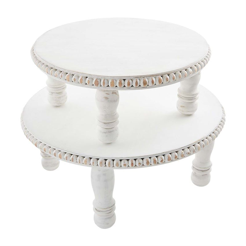 White-Washed Beaded Pedestal Stand