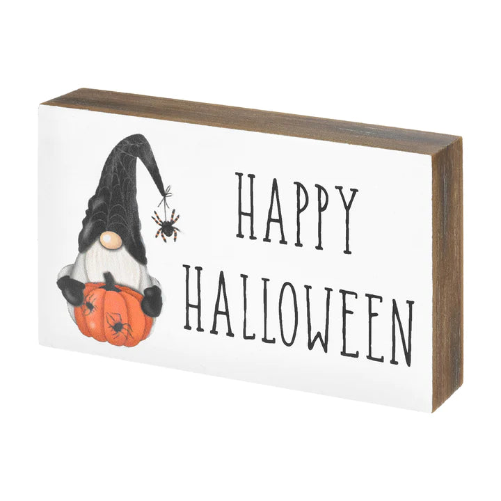 Happy Halloween Gnome Block Sign