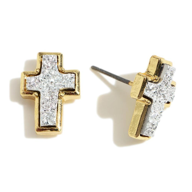 Druzy Cross Studs-Judson & Company-Sandy&