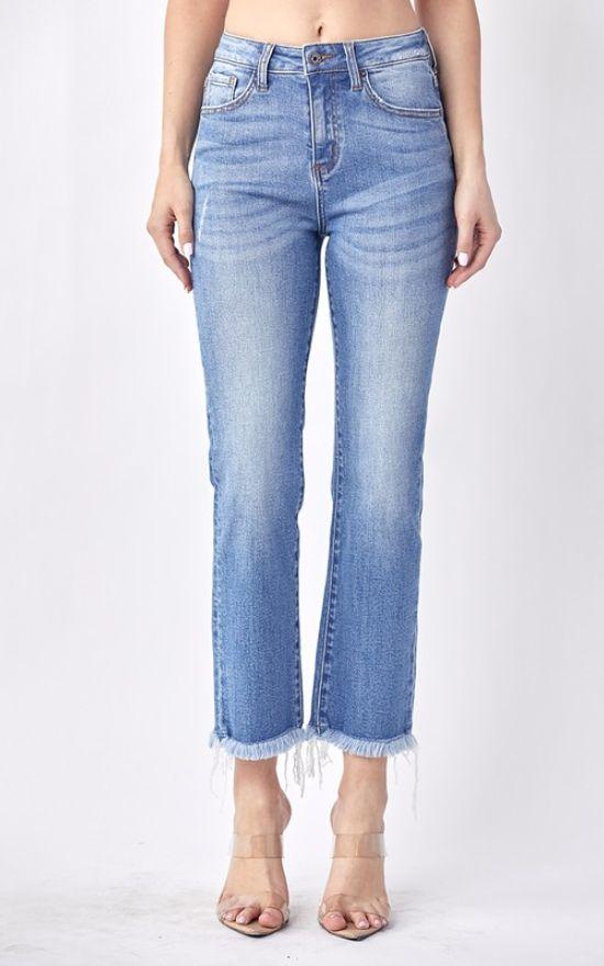 Haleigh Raw Hem Straight Leg Jean - Curvy-Risen Jeans-Sandy&