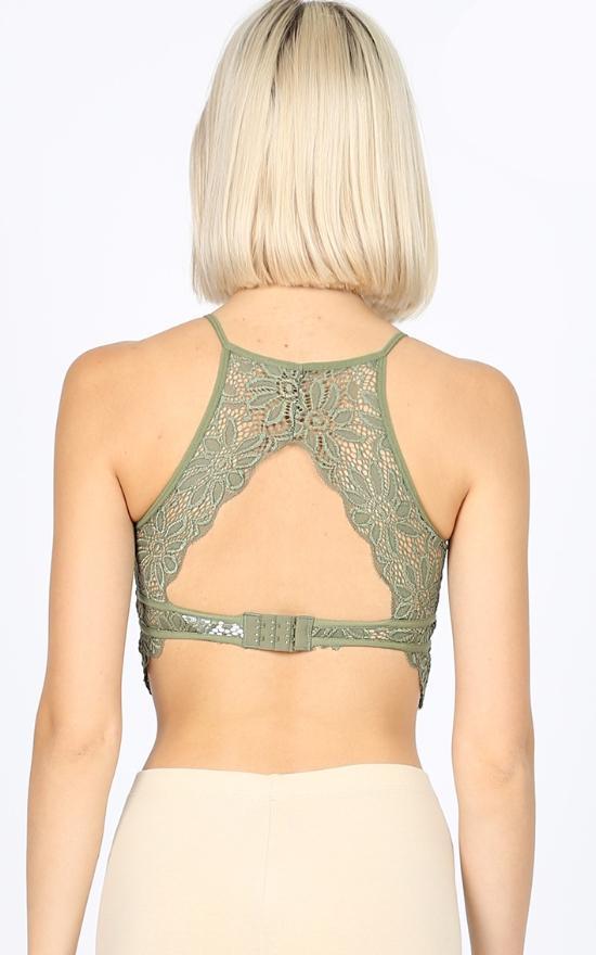 Zenana High Neck Lace Keyhole Bralette-Zenana-Sandy&