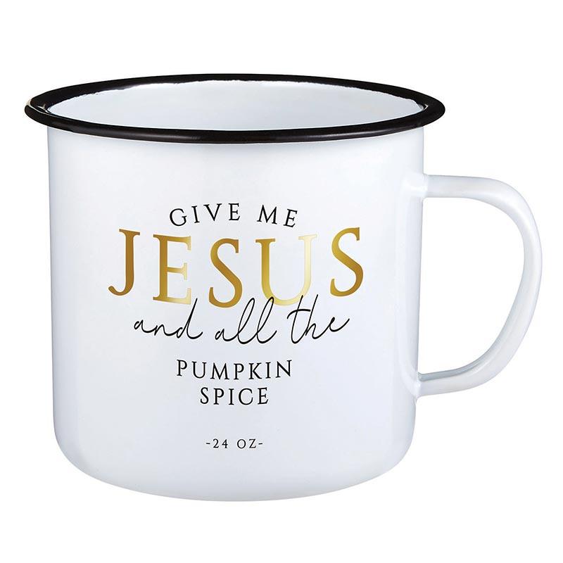 Jesus + Pumpkin Spice Enamel Mug-Faithworks-Sandy&