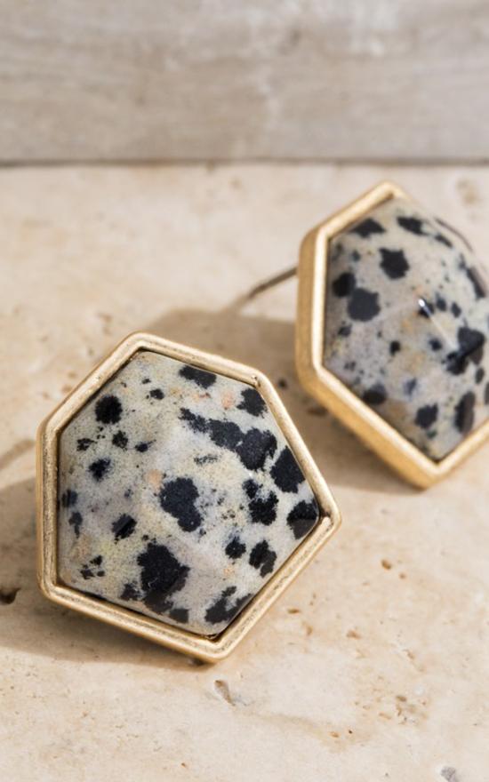 Natural Stone Hexagon Stud Earring-Urbanista-Sandy&