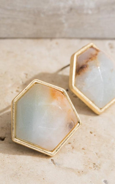 Natural Stone Hexagon Stud Earring-Urbanista-Sandy's Secret Wednesdays Unique Boutique